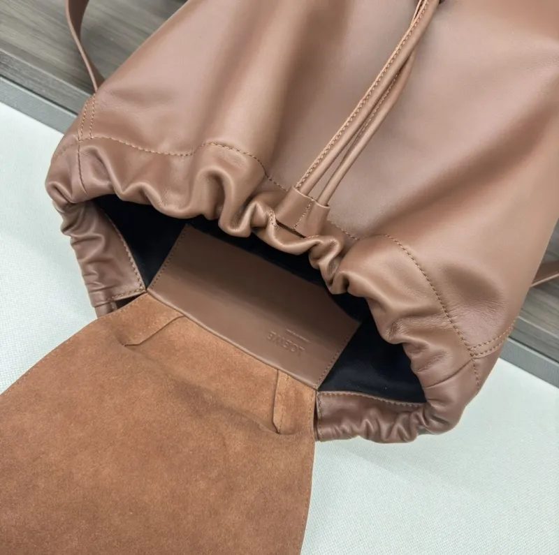 LOEWE Brown Leather Drawstring Backpack - Image 7