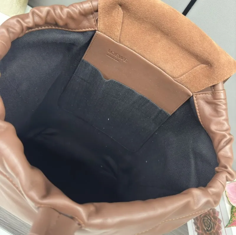 LOEWE Brown Leather Drawstring Backpack - Image 8