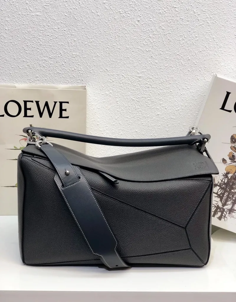 LOEWE Dark Gray Leather Handle Handbag Size 28