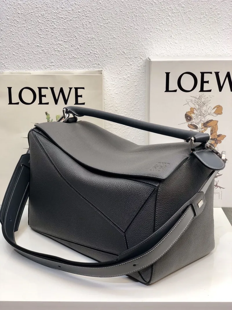 LOEWE Dark Gray Leather Handle Handbag Size 28 - Image 3