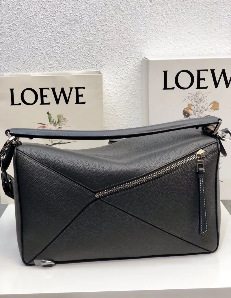LOEWE Dark Gray Leather Handle Handbag Size 28 - Image 4