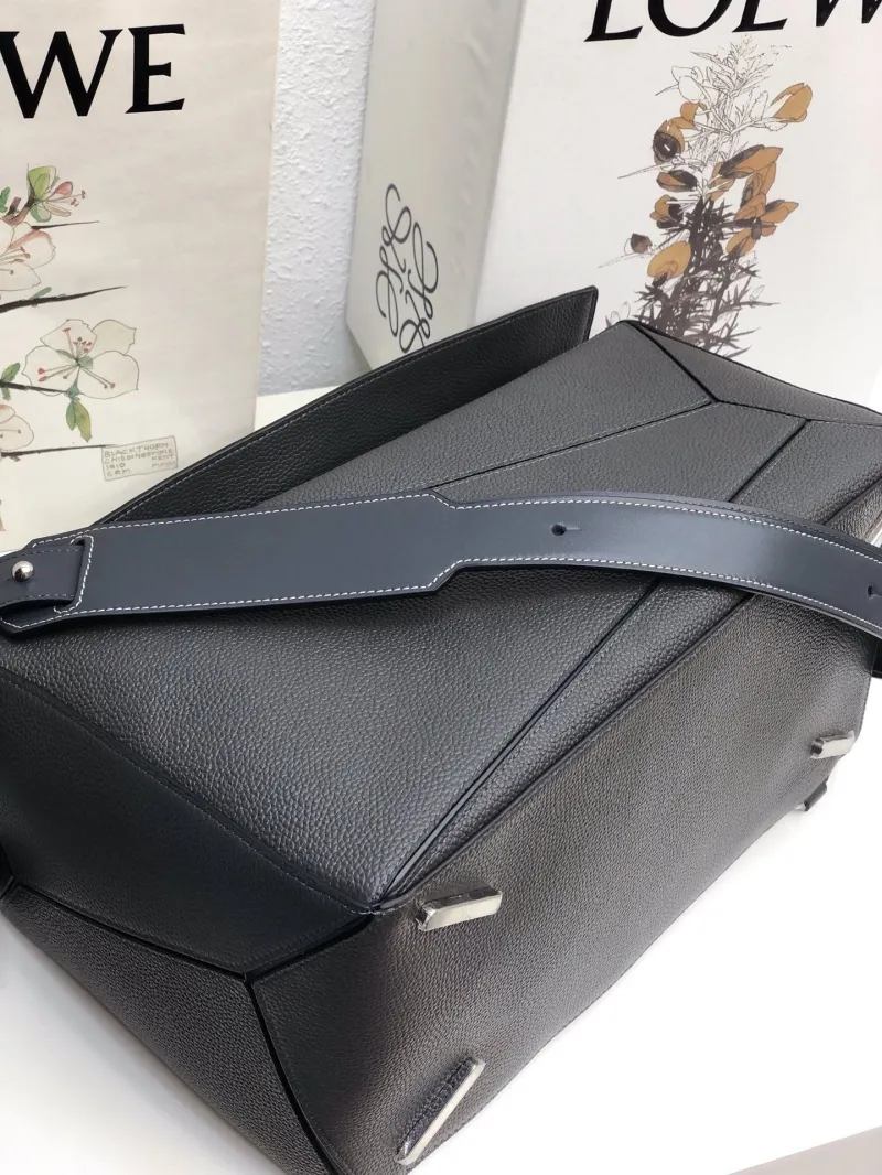 LOEWE Dark Gray Leather Handle Handbag Size 28 - Image 5
