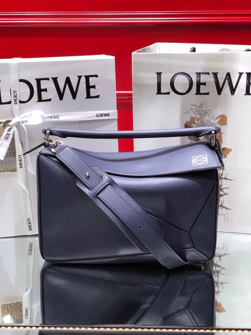 LOEWE Navy Blue Leather Puzzle Shoulder Bag
