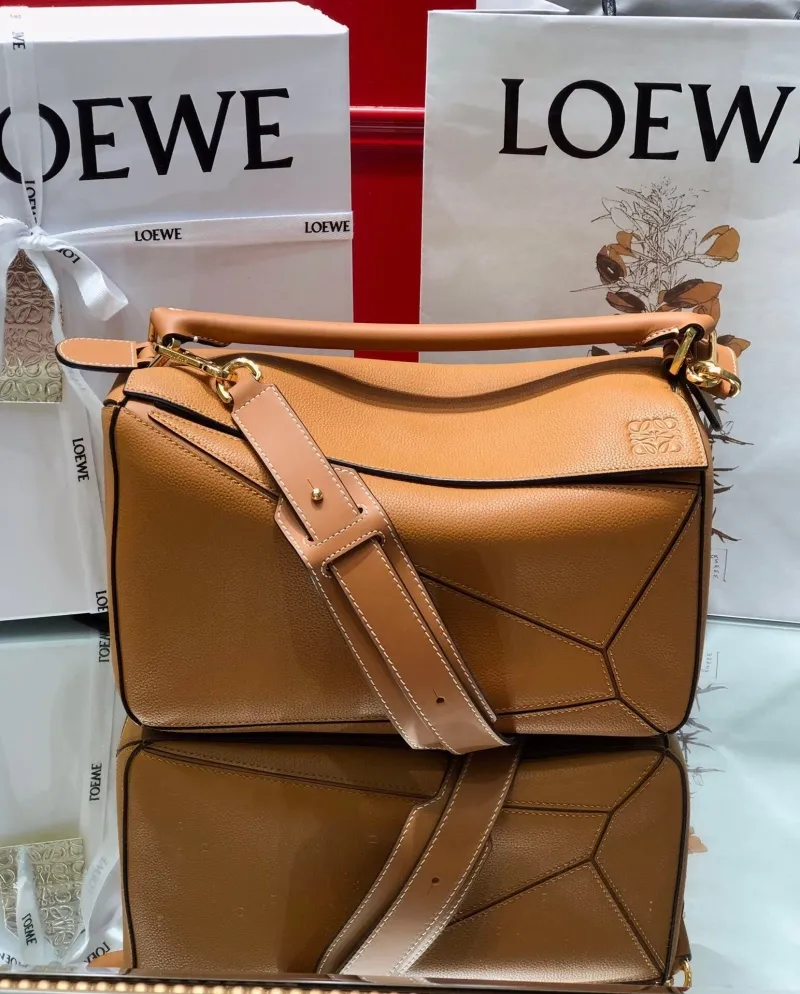 LOEWE Puzzle Leather Shoulder Bag Tan Size 38