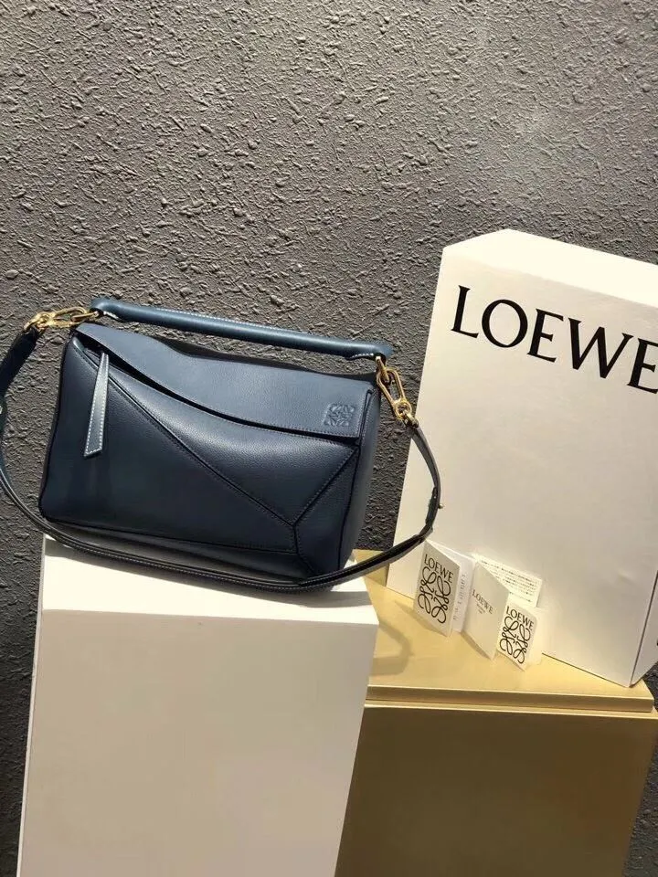 LOEWE Dark Blue Leather Shoulder Handbag