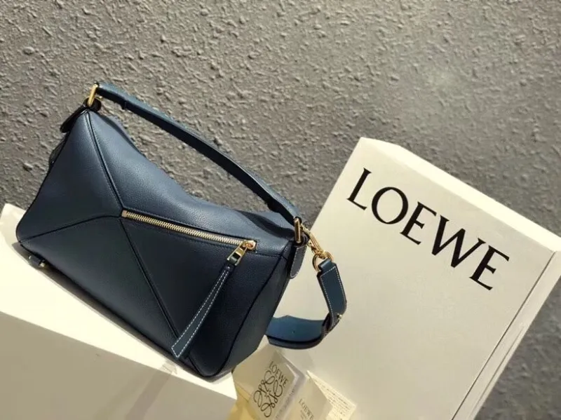 LOEWE Dark Blue Leather Shoulder Handbag - Image 4