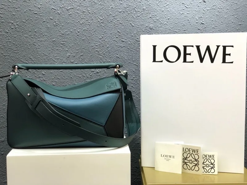 LOEWE Puzzle Leather Handbag Dark Green Blue SKU 50