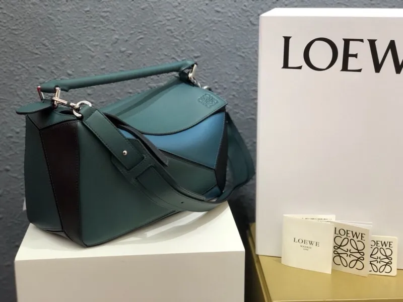Alternative view of LOEWE Puzzle Leather Handbag Dark Green Blue SKU 50