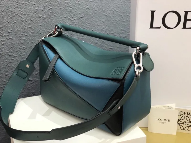 LOEWE Puzzle Leather Handbag Dark Green Blue SKU 50 - Image 3