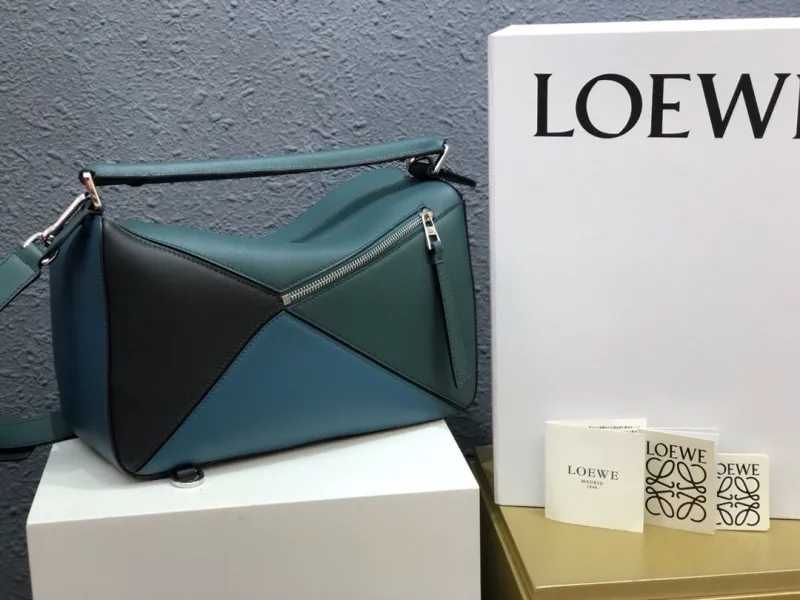 LOEWE Puzzle Leather Handbag Dark Green Blue SKU 50 - Image 4