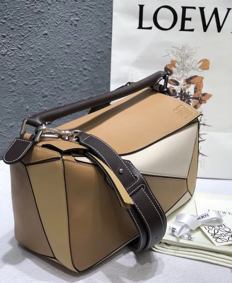 Alternative view of LOEWE Puzzle Leather Handbag Beige Cream Brown