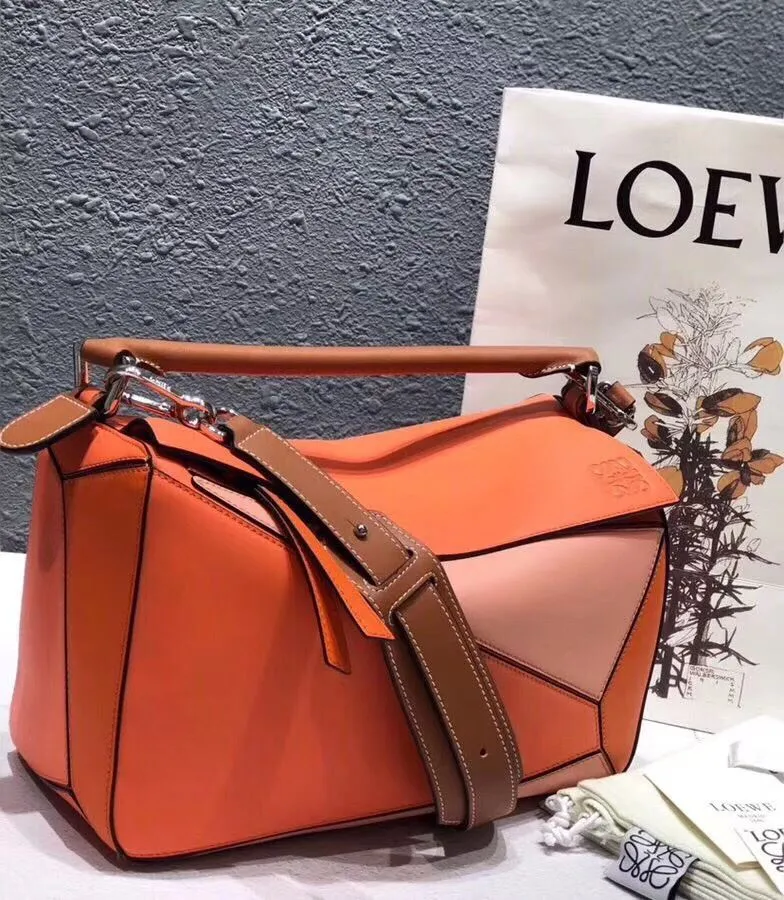 LOEWE Orange Puzzle Leather Shoulder Bag