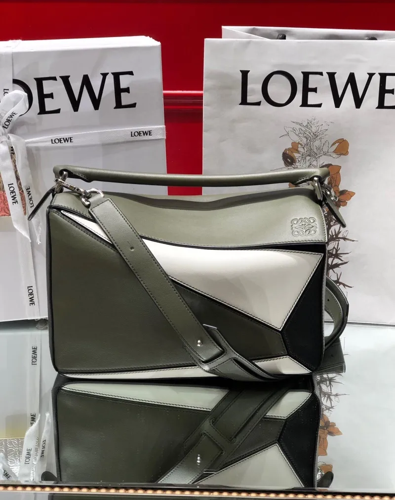 LOEWE Puzzle Shoulder Bag Olive White Black