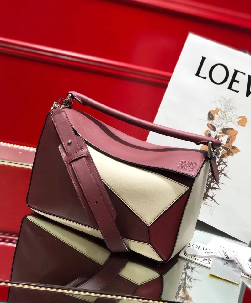 Alternative view of LOEWE Puzzle Two-Tone Burgundy Cream Leather Handbag