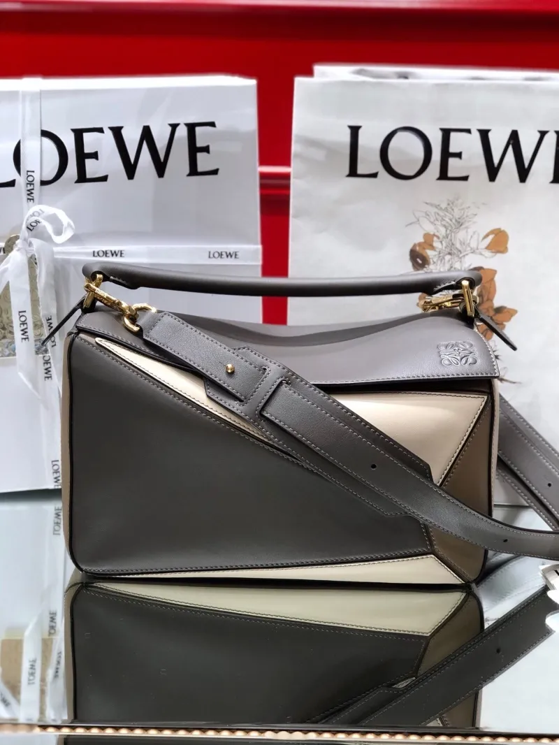 LOEWE Two-Tone Gray Beige Puzzle Handbag