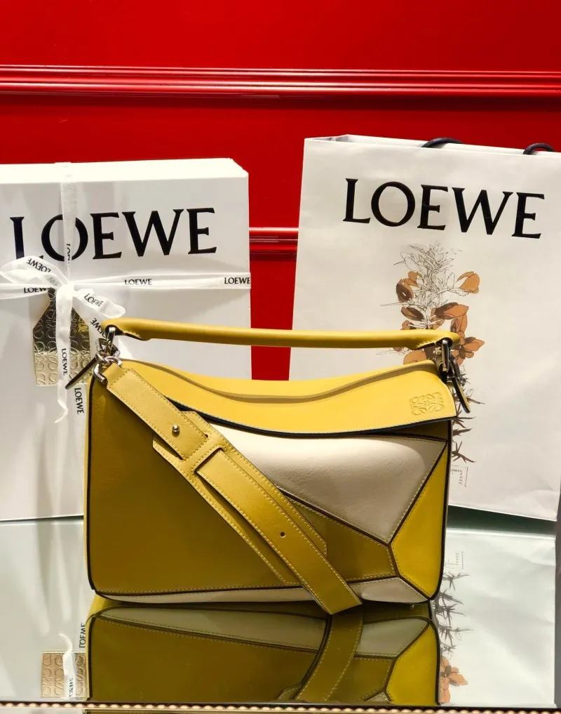 LOEWE Yellow Beige Puzzle Leather Handbag