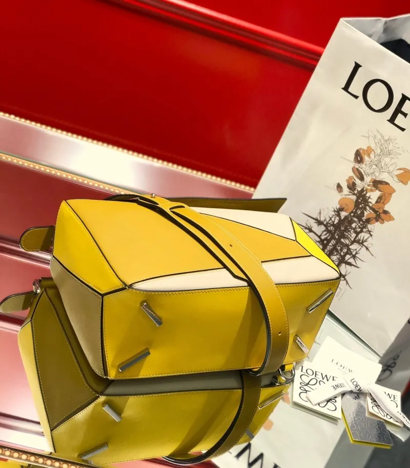 LOEWE Yellow Beige Puzzle Leather Handbag - Image 7