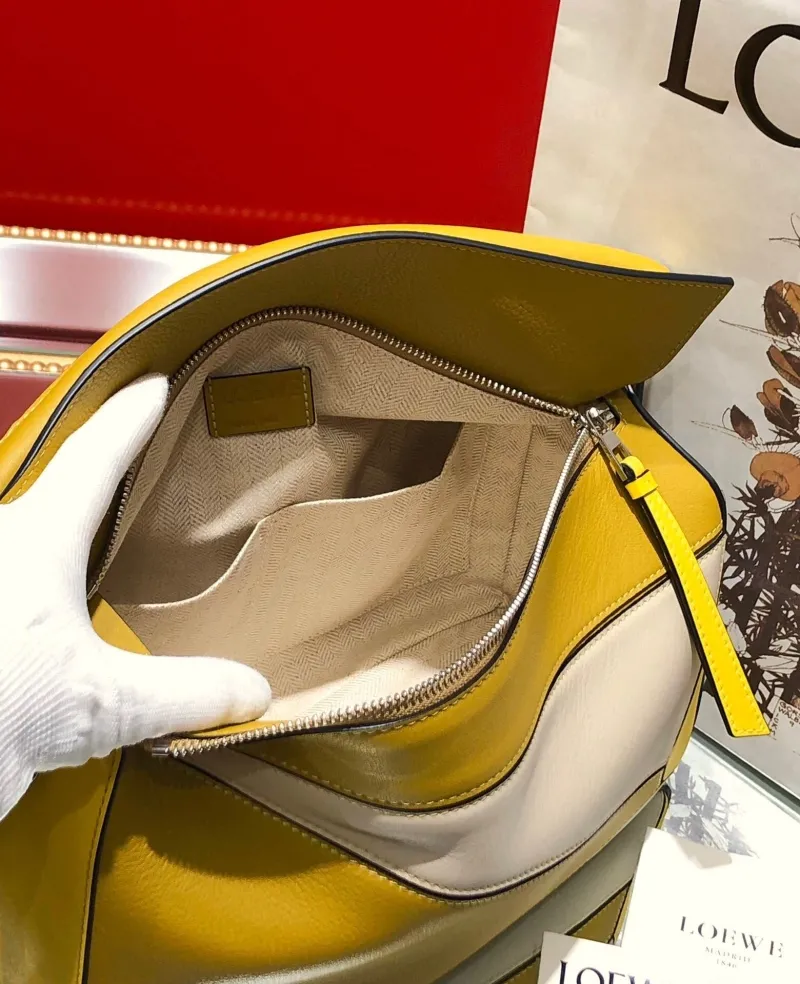 LOEWE Yellow Beige Puzzle Leather Handbag - Image 8