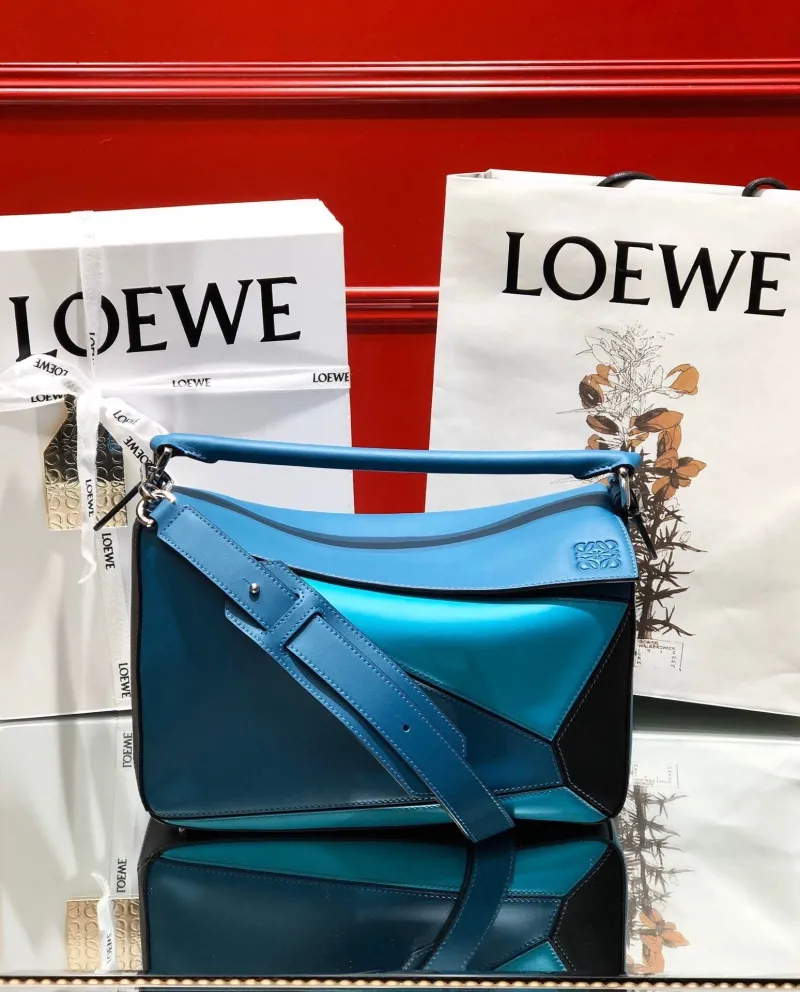 LOEWE Blue Black Geometric Leather Shoulder Handbag