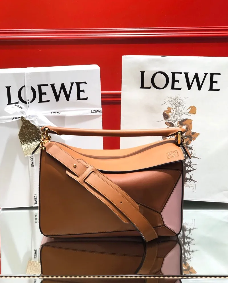LOEWE Puzzle Brown Pink Shoulder Bag