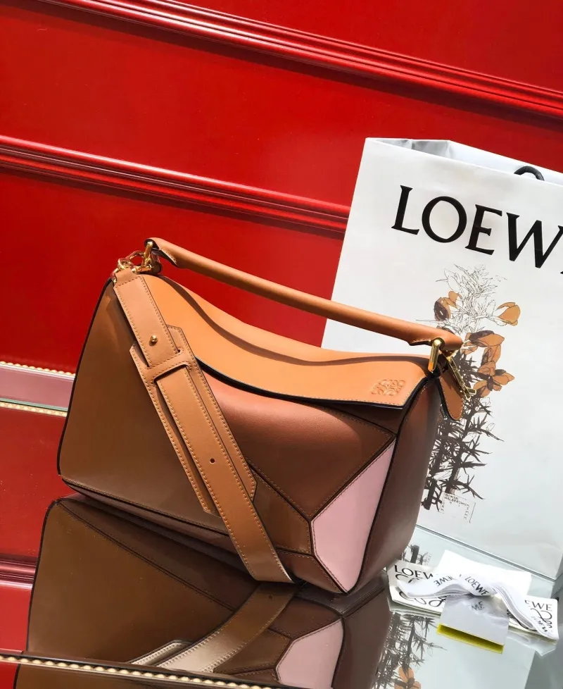 Alternative view of LOEWE Puzzle Brown Pink Shoulder Bag