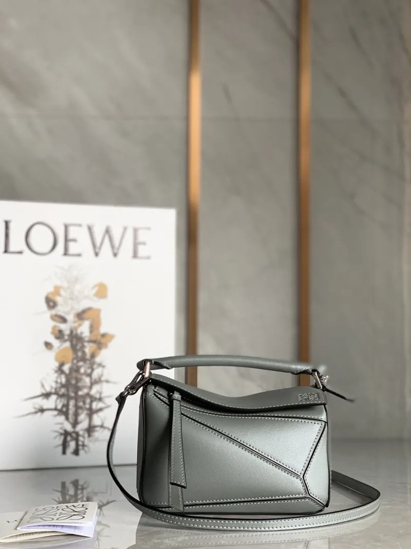 LOEWE Gray Puzzle Leather Shoulder Bag