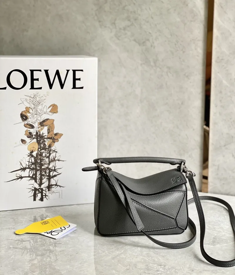 LOEWE Small Gray Leather Crossbody Bag