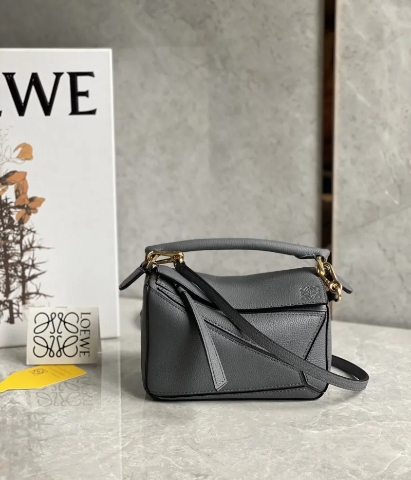 Loewe Gray Leather Mini Crossbody Handbag