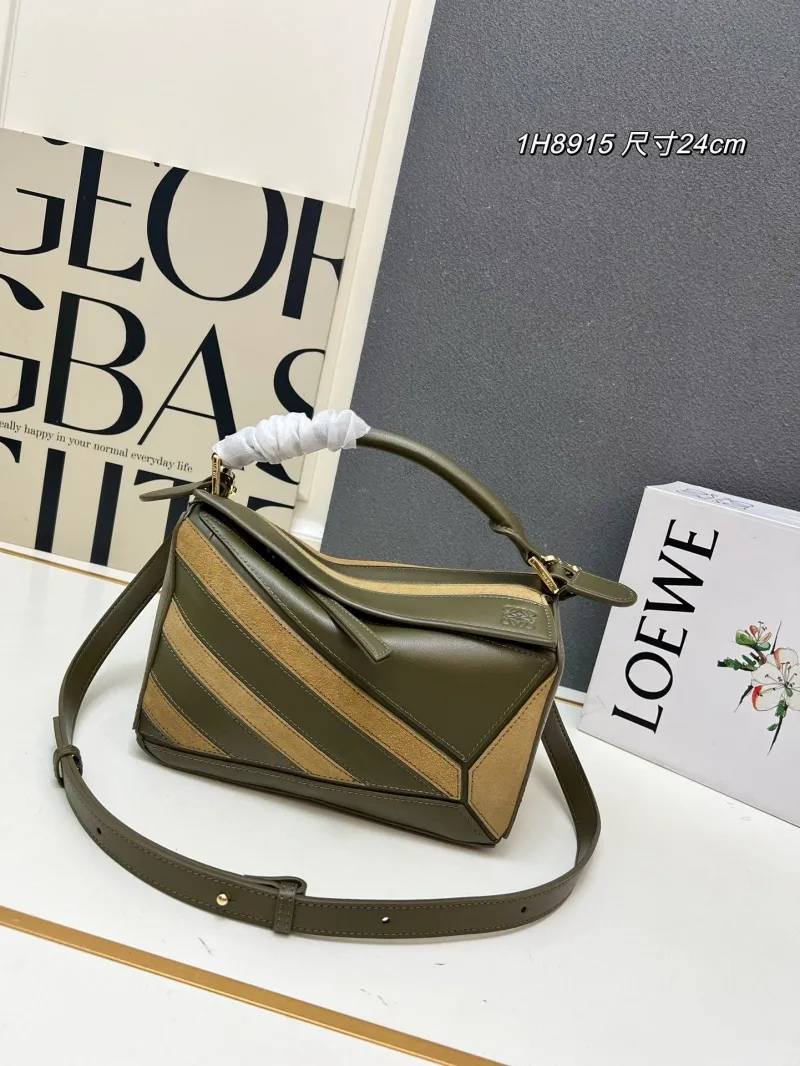LOEWE 1H8915 Olive Green Puzzle Handbag 24cm