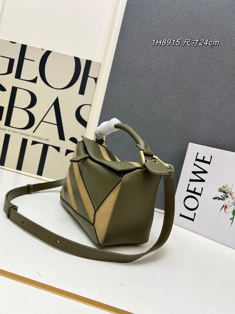 LOEWE 1H8915 Olive Green Puzzle Handbag 24cm - Image 3