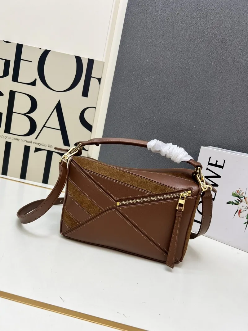 LOEWE 1H8915 Brown Leather Suede Handbag 24cm - Image 3