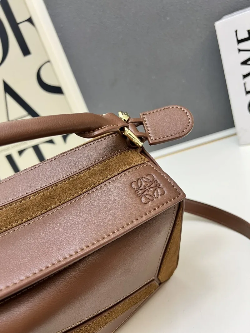 LOEWE 1H8915 Brown Leather Suede Handbag 24cm - Image 5