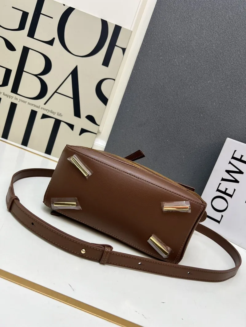 LOEWE 1H8915 Brown Leather Suede Handbag 24cm - Image 7