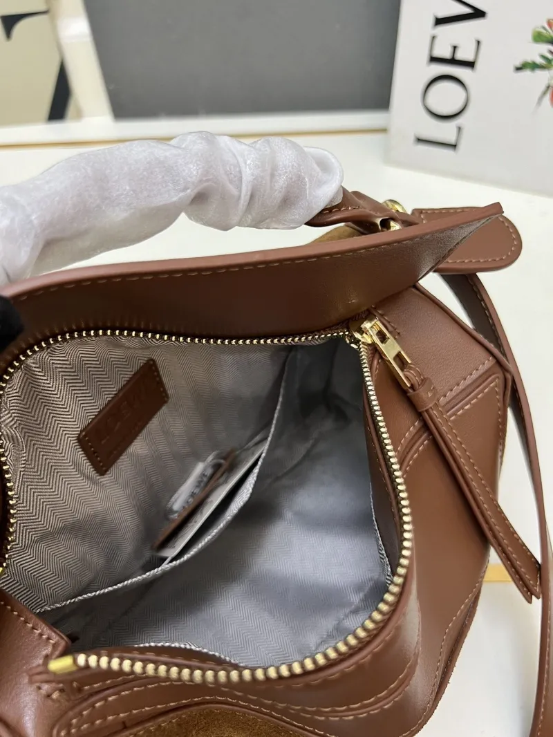 LOEWE 1H8915 Brown Leather Suede Handbag 24cm - Image 8
