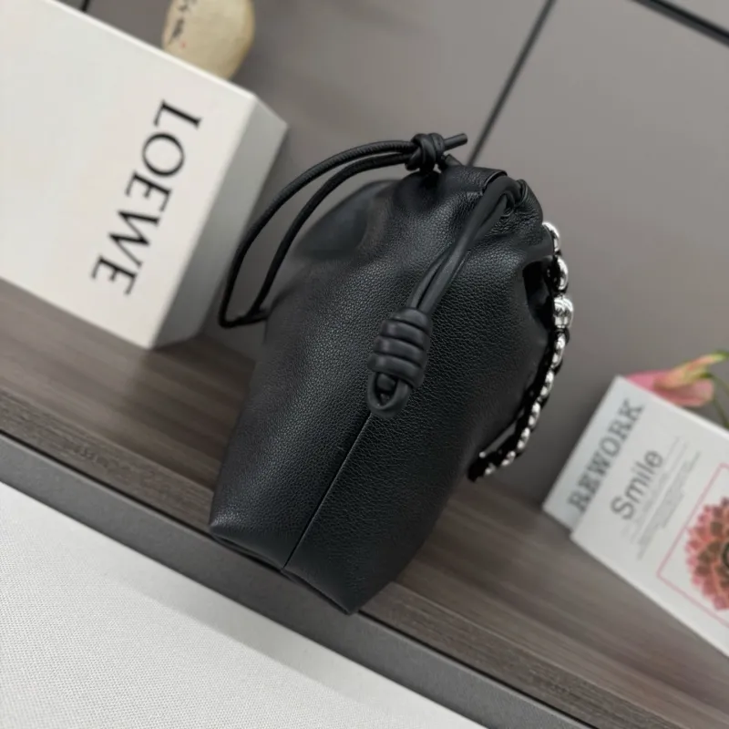 Alternative view of LOEWE Black Leather Chain Drawstring Handbag