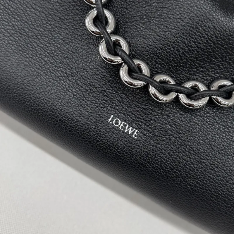 LOEWE Black Leather Chain Drawstring Handbag - Image 5