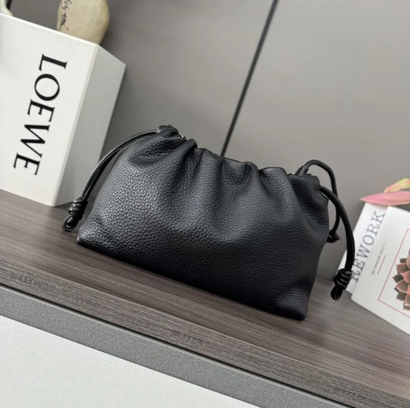 LOEWE Black Leather Drawstring Bucket Bag - Image 3