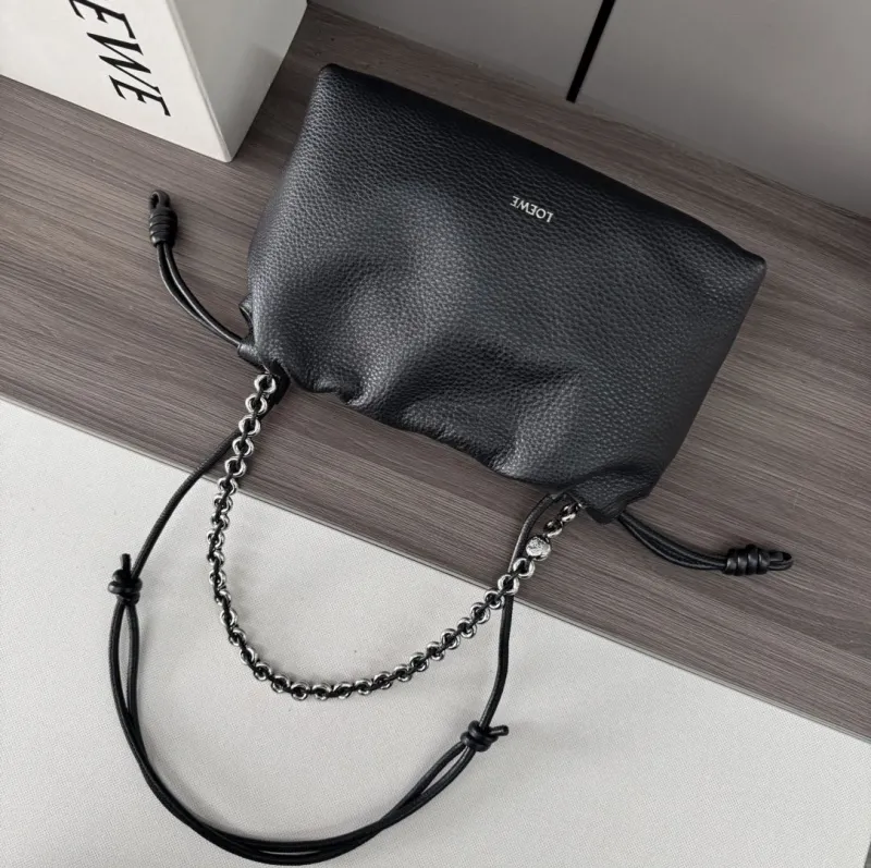LOEWE Black Leather Drawstring Bucket Bag - Image 5