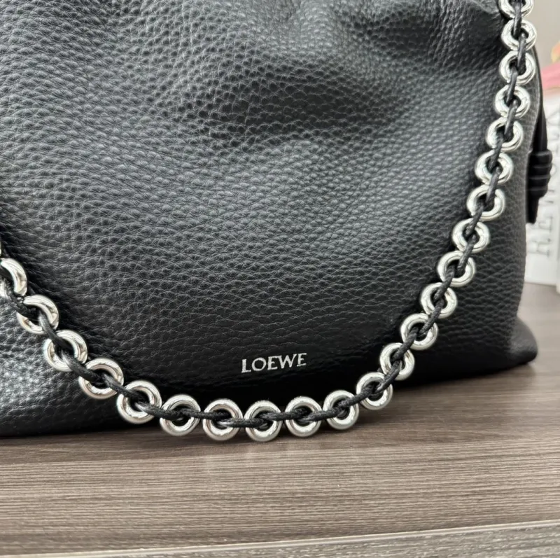 LOEWE Black Leather Drawstring Bucket Bag - Image 6