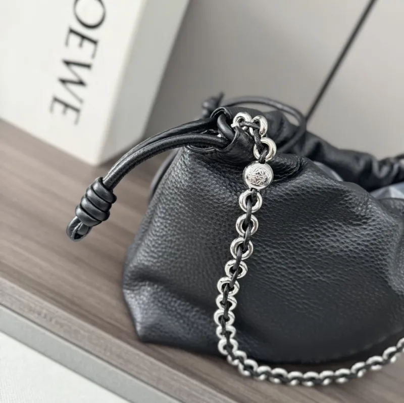 LOEWE Black Leather Drawstring Bucket Bag - Image 7