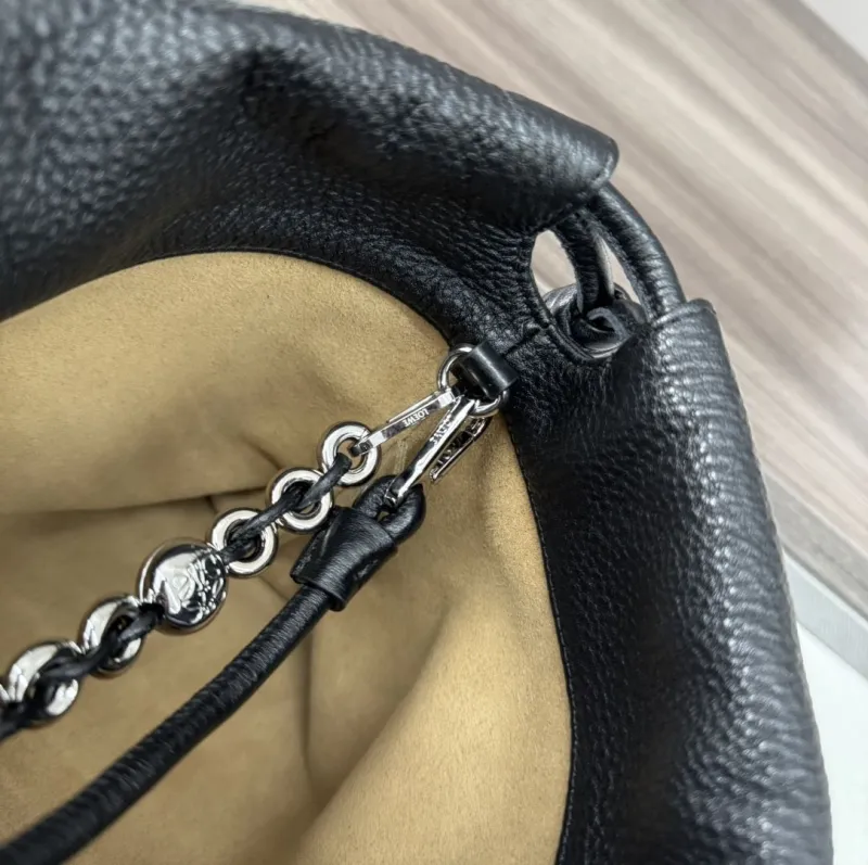 LOEWE Black Leather Drawstring Bucket Bag - Image 8