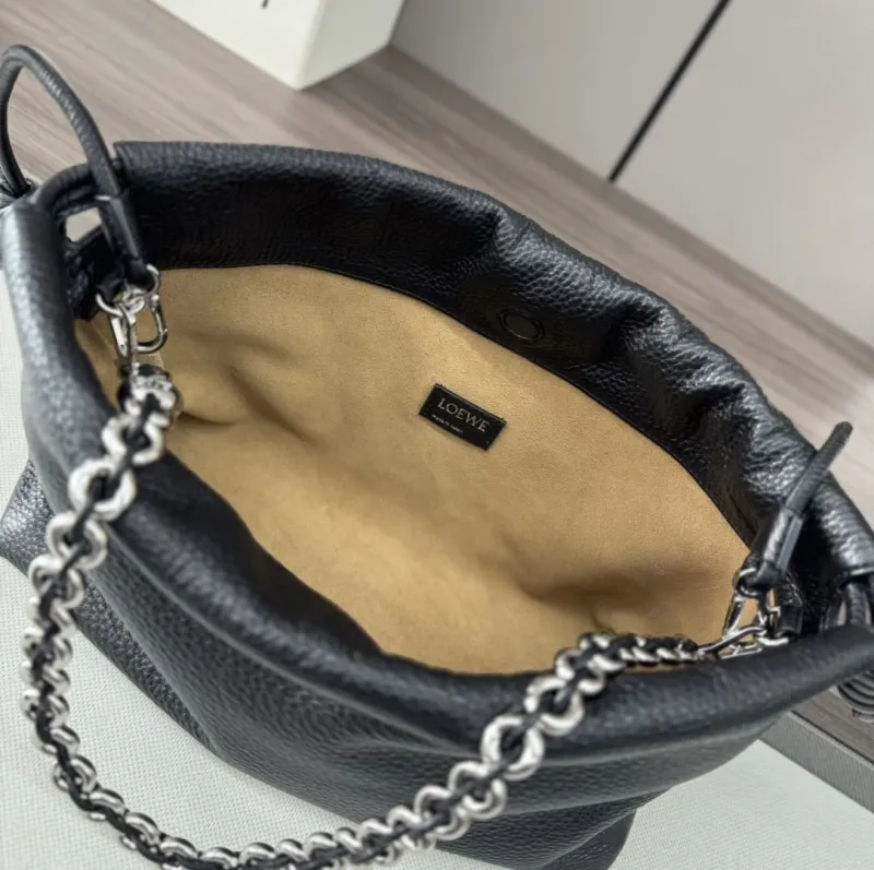 LOEWE Black Leather Drawstring Bucket Bag - Image 9