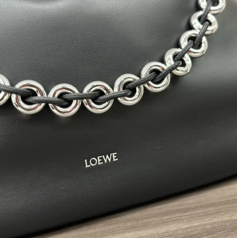 LOEWE Black Leather Chain Drawstring Bag - Image 5