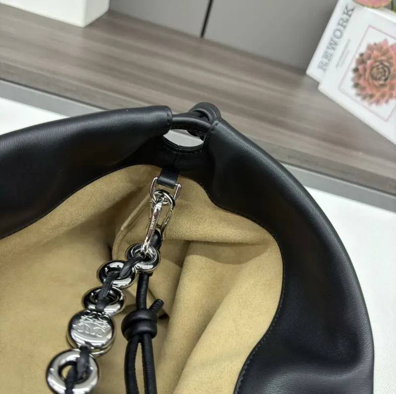 LOEWE Black Leather Chain Drawstring Bag - Image 9