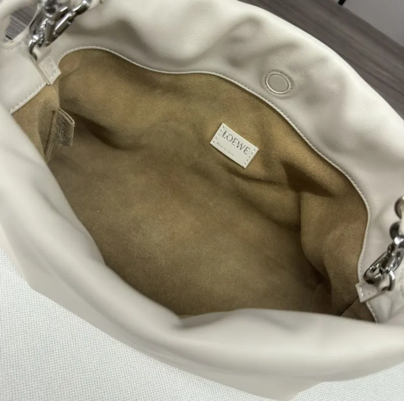LOEWE Cream Leather Chain Bucket Bag - Image 9