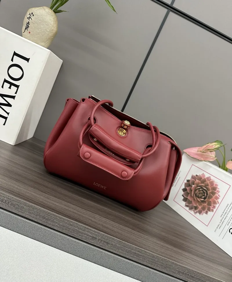 LOEWE Burgundy Leather Handle Handbag 227
