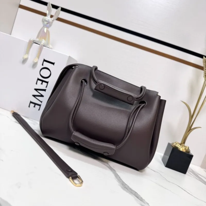 LOEWE Dark Brown Leather Handle Handbag 230 - Image 3