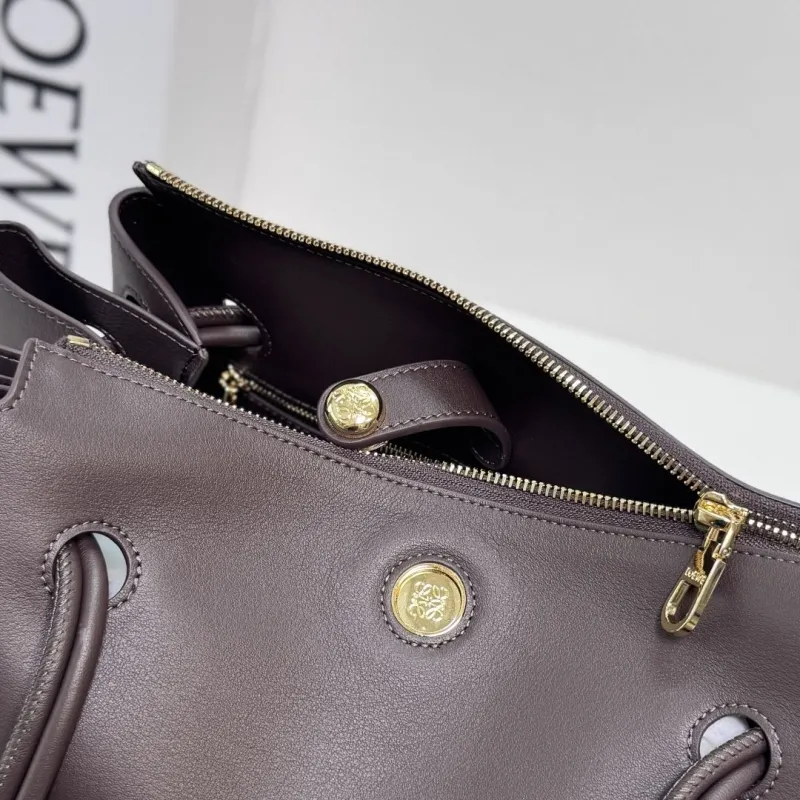 LOEWE Dark Brown Leather Handle Handbag 230 - Image 6