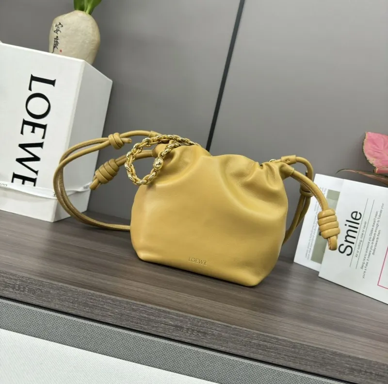 LOEWE Yellow Leather Bucket Crossbody Bag
