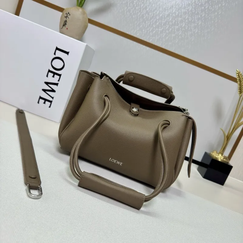 LOEWE 255 Taupe Leather Top Handle Handbag with Strap